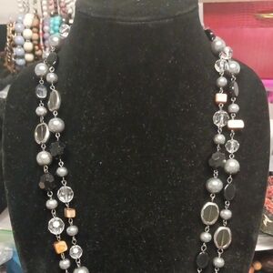 Chic Black, Silver, and Orange Shell Beaded Necklace